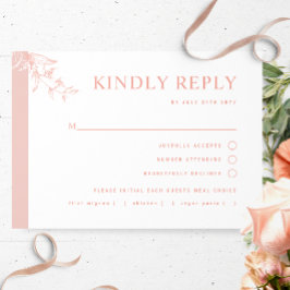 Elegant Blush Roze Bruiloft Met/Zonder Maaltijd RSVP Kaartje