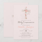 Elegant blush roze communiqué floral cross-name kaart (Voorkant / Achterkant)