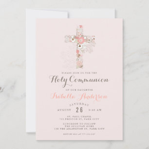 Elegant blush roze communiqué floral cross-name kaart