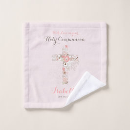 Elegant blush roze communiqué floral cross washandje
