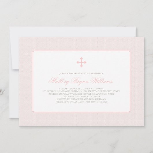 Elegant Blush Roze Cross Pattern Baby Meisje Dop Kaart (Voorkant)