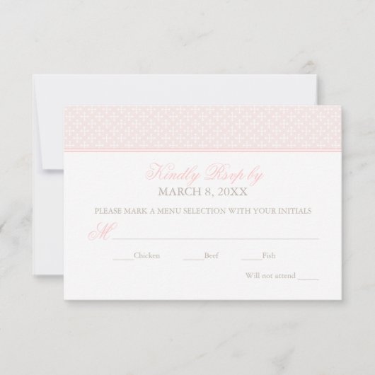 Elegant Blush Roze Cross Pattern Baby Meisje Dop RSVP Kaartje (Voorkant)