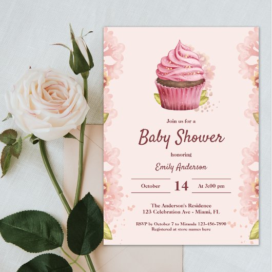 Elegant Blush Roze Cupcake Meisje Zoet Baby shower Kaart