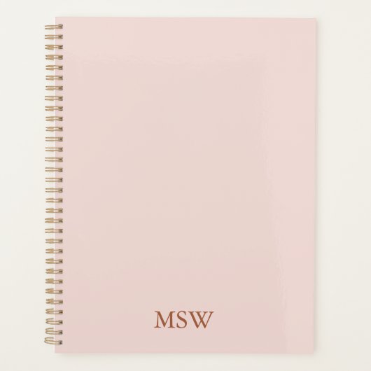 Elegant blush roze custom monogram initialen eenvo planner (Voorkant)