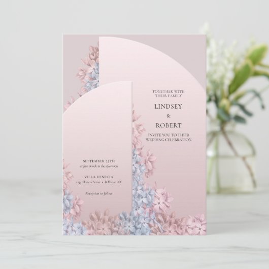 Elegant blush roze dusty blue hyacinths bruiloft kaart (Staand voorkant)