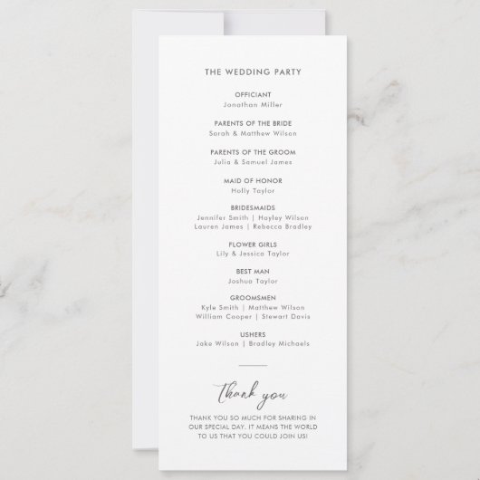 Elegant Blush Roze Eenvoudig Trouwprogramma Kaart (Achterkant)