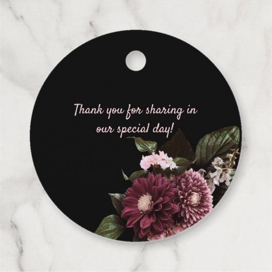 Elegant Blush Roze en Bourgondië Boeket Bruiloft | Bedankjes Labels (Achterkant)