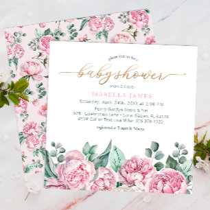 Elegant Blush Roze en Goud Waterverf Meisje Baby S Kaart