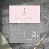 Elegant Blush Roze en Grijze Glitter Goud Monogram Visitekaartje