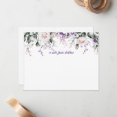 Elegant Blush Roze en Paarse Waterverf Bloemen | Notitiekaartje (Voorkant / Achterkant in situ)