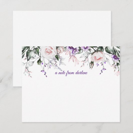 Elegant Blush Roze en Paarse Waterverf Bloemen | Notitiekaartje (Voorkant / Achterkant)