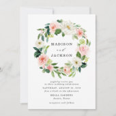 Elegant Blush Roze en Wit Bloemen Krans Bruiloft Kaart (Voorkant)