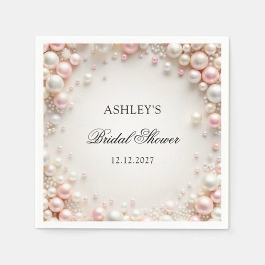 Elegant Blush Roze en Witte Parels Vrijgezellenfee Servet (Voorkant)