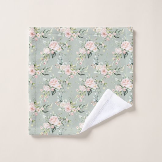 Elegant Blush Roze Eucalyptus Sage Green Bad Handdoek (Wasdoekje)