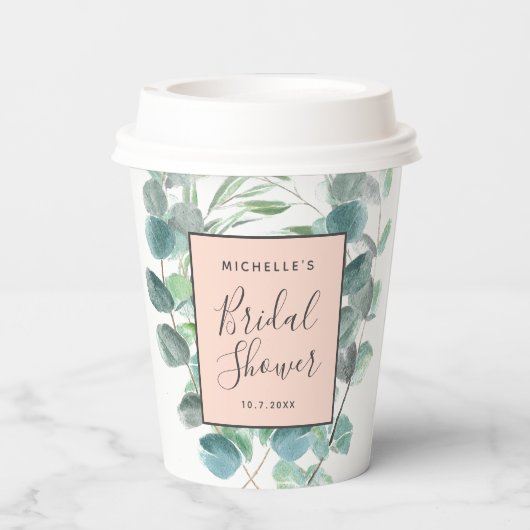 Elegant Blush Roze Eucalyptus Vrijgezellenfeest Na Papieren Bekers (Achterkant)