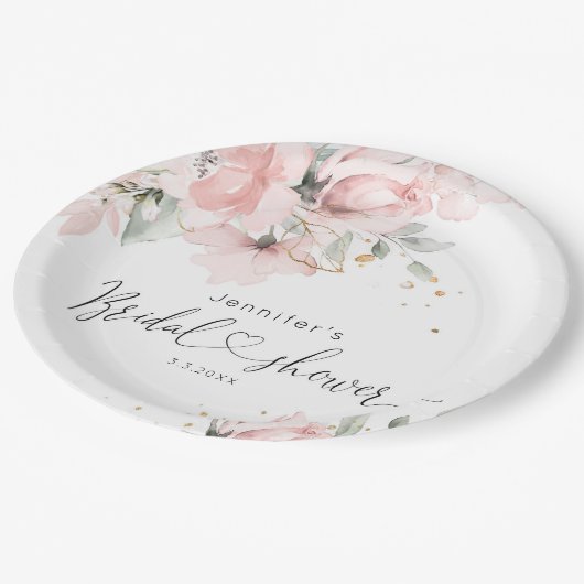 Elegant Blush roze floral vrijgezellenfeest Papieren Bordje (Gekanteld)