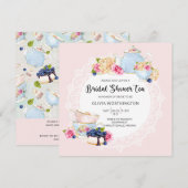 Elegant Blush Roze Floral Vrijgezellenfeest Tea Kaart (Voorkant / Achterkant)