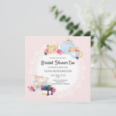 Elegant Blush Roze Floral Vrijgezellenfeest Tea Kaart (Staand voorkant)