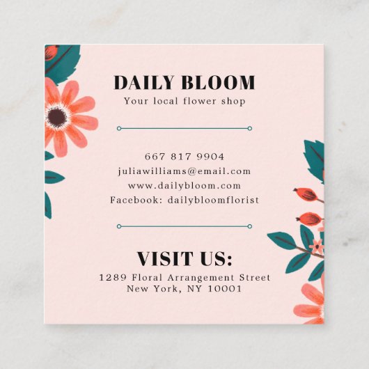 Elegant blush roze florale bloesem bouquet vierkante visitekaartje (Achterkant)