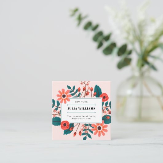 Elegant blush roze florale bloesem bouquet vierkante visitekaartje (Staand voorkant)