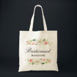 Elegant blush roze florale bridesmaïde tote bag<br><div class="desc">Een mooie canvas tas van de florale bride. Het heeft witte en wazige roze rozen en u kunt de tekst en de kleuren personaliseren.</div>