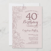 Elegant Blush Roze Foto 40e Verjaardagsfeest Kaart (Voorkant)