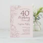 Elegant Blush Roze Foto 40e Verjaardagsfeest Kaart (Staand voorkant)