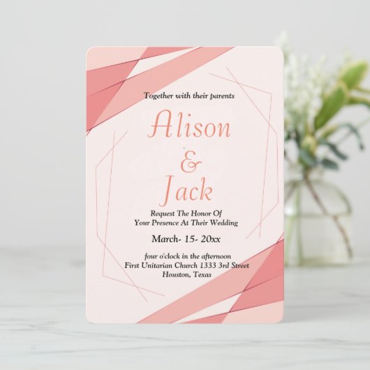 Elegant blush roze geometrisch lijst bruiloft kaart (Staand voorkant)