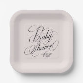 Elegant blush roze gepersonaliseerd baby shower papieren bordje (Voorkant)
