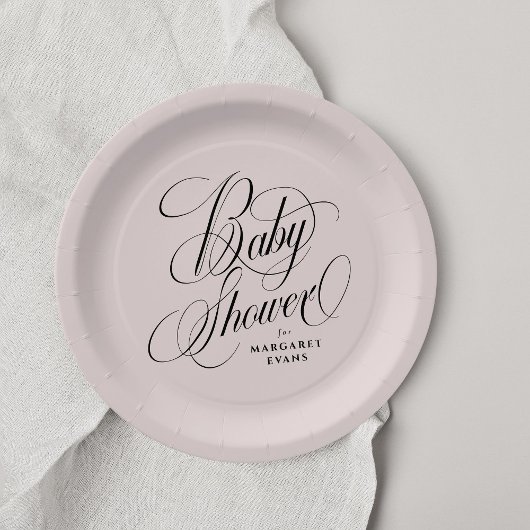 Elegant blush roze gepersonaliseerd baby shower papieren bordje