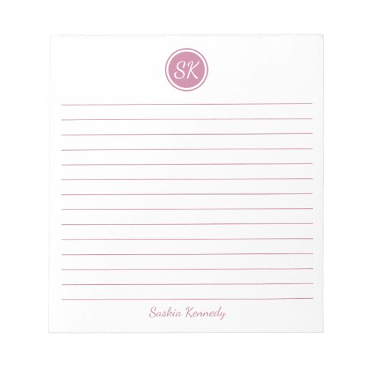 Elegant Blush Roze Gepersonaliseerd Monogram Notitieblok (Voorkant)