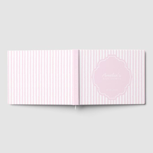 Elegant Blush Roze Gestreept Meisje Baby shower Gastenboek (Volledig)