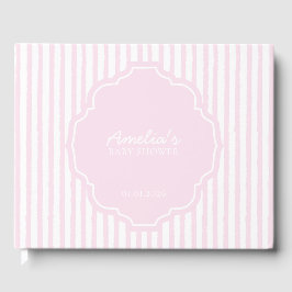 Elegant Blush Roze Gestreept Meisje Baby shower Gastenboek