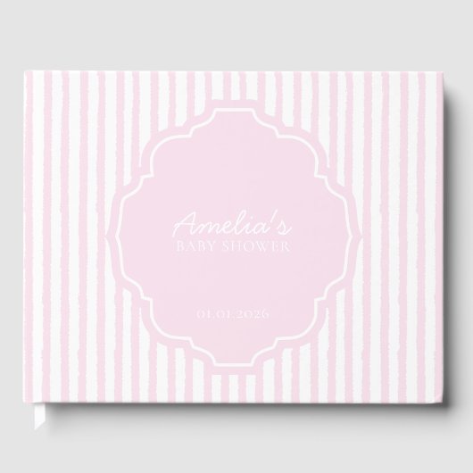 Elegant Blush Roze Gestreept Meisje Baby shower Gastenboek (Voorkant)