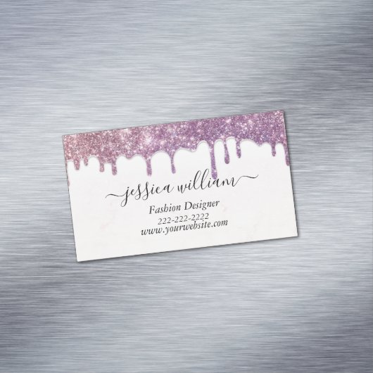 Elegant Blush Roze Glitter Agate Modern Chic Magnetisch Visitekaartje (Voorbeeld)