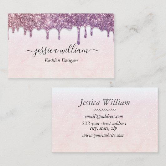 Elegant Blush Roze Glitter Agate Modern Chic Visitekaartje (Voorkant / Achterkant)