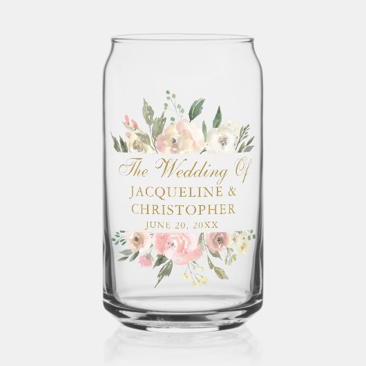Elegant Blush Roze Goud Bloemen Bruiloft Custom Blikvorm Glas (Voorkant)