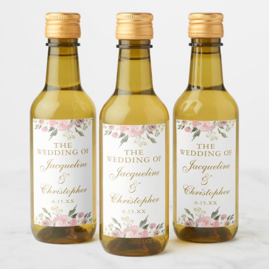 Elegant Blush Roze Goud Bloemen Bruiloft Custom Mi Wijn Etiket (Flessen)