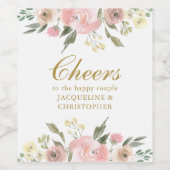 Elegant Blush Roze Goud Bloemen Bruiloft Custom Wijn Etiket (Enkel label)