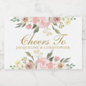 Elegant Blush Roze Goud Bloemen Bruiloft Proost Mi Sparkling Wijnetiket (Enkel label)