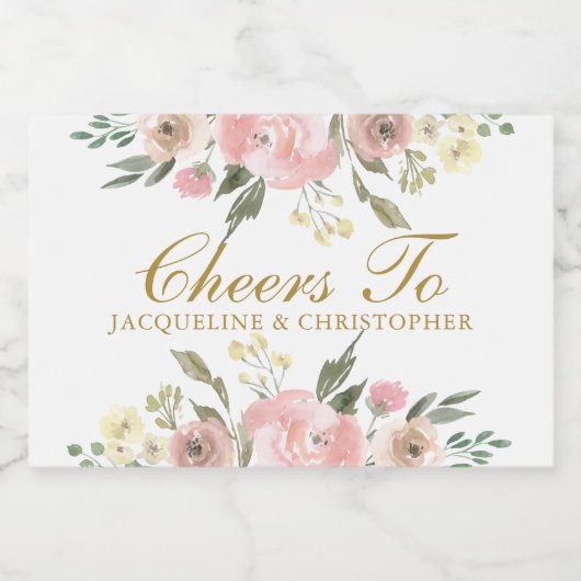 Elegant Blush Roze Goud Bloemen Bruiloft Proost Mi Sparkling Wijnetiket (Enkel label)