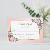 Elegant Blush Roze Goud Bloemen Bruiloft RSVP Kaar (Staand voorkant)