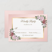 Elegant Blush Roze Goud Bloemen Bruiloft RSVP Kaar (Voorkant / Achterkant)
