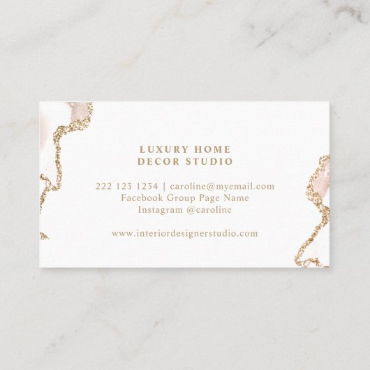 Elegant blush roze goud glitter agate chic visitekaartje (Achterkant)