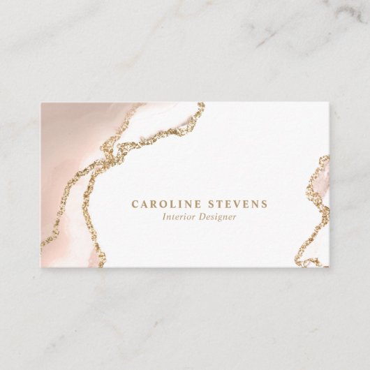 Elegant blush roze goud glitter agate chic visitekaartje (Voorkant)