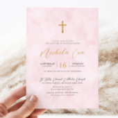 Elegant Blush Roze Goud Kruis Meisjes Doop Kaart