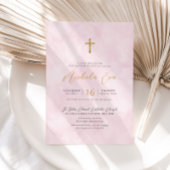 Elegant Blush Roze Goud Kruis Meisjes Doop Kaart