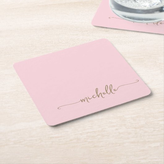 Elegant Blush Roze Goud Monogram Naam Script Kartonnen Onderzetters (Schuin)