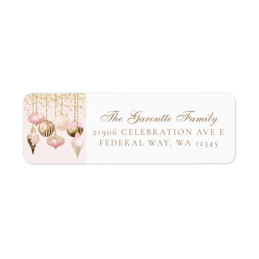 Elegant Blush Roze Gouden Ornamenten Kerst Retour Etiket (Voorkant)