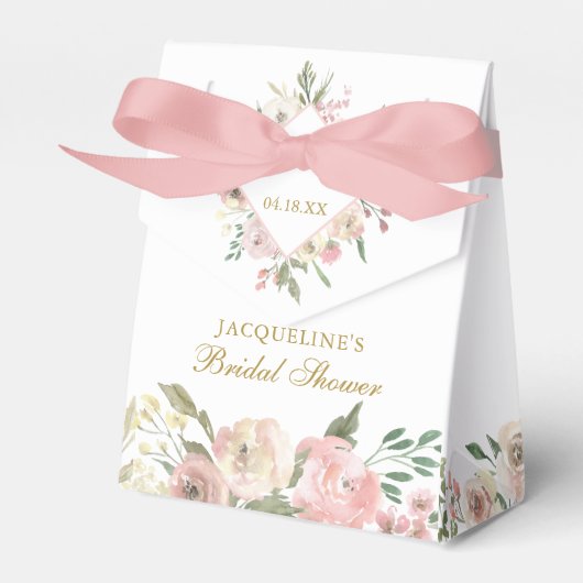 Elegant Blush Roze Gouden Peony Bloemen Vrijgezell Bedankdoosjes (Voorkant Zijde)